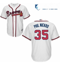 Mens Majestic Atlanta Braves 35 Phil Niekro Replica White Home Cool Base MLB Jersey