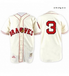 Mens Mitchell and Ness Atlanta Braves 3 Babe Ruth Replica Cream Throwback MLB Jersey