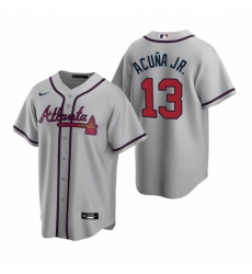 Mens Nike Atlanta Braves 13 Ronald Acuna Jr Gray Road Stitched Baseball Jersey