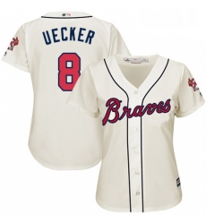 Womens Majestic Atlanta Braves 8 Bob Uecker Replica Cream Alternate 2 Cool Base MLB Jersey