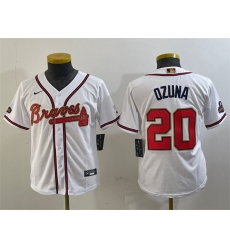 Youth Atlanta Braves 20 Marcell Ozuna White Gold World Series Champions Program Stitched Jersey