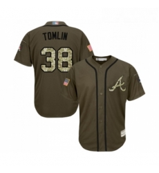 Youth Atlanta Braves 38 Josh Tomlin Authentic Green Salute to Service Baseball Jersey 