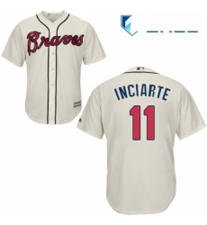 Youth Majestic Atlanta Braves 11 Ender Inciarte Replica Cream Alternate 2 Cool Base MLB Jersey 