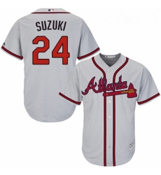 Youth Majestic Atlanta Braves 24 Kurt Suzuki Authentic Grey Road Cool Base MLB Jersey