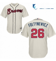 Youth Majestic Atlanta Braves 26 Mike Foltynewicz Replica Cream Alternate 2 Cool Base MLB Jersey 