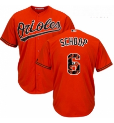 Mens Majestic Baltimore Orioles 6 Jonathan Schoop Authentic Orange Team Logo Fashion Cool Base MLB Jersey