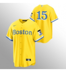 Men Boston Red Sox 15 Dustin Pedroia Men Nike 2021 City Connect Gold Fans Version MLB Jersey   No Name