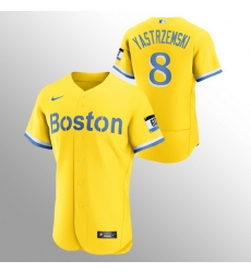 Men Boston Red Sox 8 Carl Yastrzemski Men Nike 2021 City Connect Gold Authentic MLB Jersey