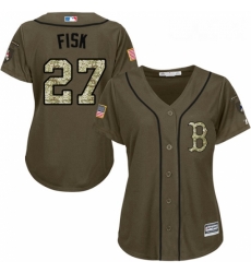 Womens Majestic Boston Red Sox 27 Carlton Fisk Replica Green Salute to Service MLB Jersey