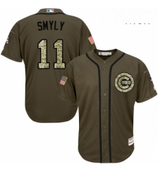 Mens Majestic Chicago Cubs 11 Drew Smyly Replica Green Salute to Service MLB Jersey 