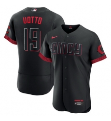 Men Cincinnati Reds 19 Joey Votto Black 2023 City Connect Flex Base Stitched Jersey