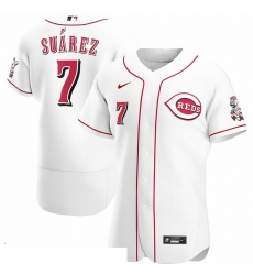 Men Cincinnati Reds 7 Eugenio Suarez Men Nike White Home 2020 Flex Base Player MLB Jersey