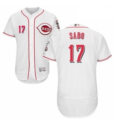 Mens Majestic Cincinnati Reds 17 Chris Sabo White Home Flex Base Authentic Collection MLB Jersey