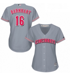 Womens Majestic Cincinnati Reds 16 Tucker Barnhart Replica Grey Road Cool Base MLB Jersey 