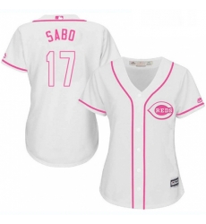 Womens Majestic Cincinnati Reds 17 Chris Sabo Replica White Fashion Cool Base MLB Jersey