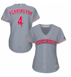 Womens Majestic Cincinnati Reds 4 Cliff Pennington Authentic Grey Road Cool Base MLB Jersey 