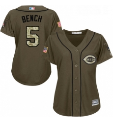 Womens Majestic Cincinnati Reds 5 Johnny Bench Authentic Green Salute to Service MLB Jersey