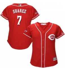 Womens Majestic Cincinnati Reds 7 Eugenio Suarez Authentic Red Alternate Cool Base MLB Jersey 