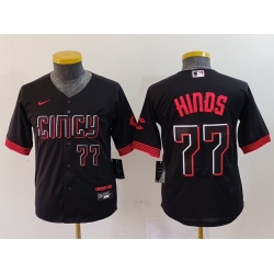 Youth Cincinnati Reds 77 Rece Hinds Black 2023 City Connect Stitched Baseball Jersey 2