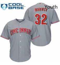 Youth Majestic Cincinnati Reds 32 Matt Harvey Authentic Grey Road Cool Base MLB Jersey 