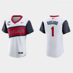 Men Cleveland Indians 1 Amed Rosario Men Nike White 2021 Little League Class Authentic MLB Jersey