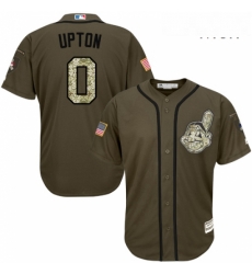 Mens Majestic Cleveland Indians 0 BJ Upton Replica Green Salute to Service MLB Jersey 