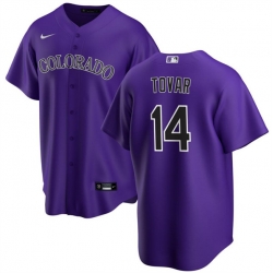 Men Colorado Rockies 14 Ezequiel Tovar Purple Cool Base Stitched Baseball Jersey