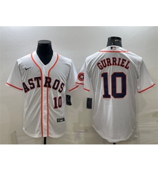 Men Houston Astros 10 Yuli Gurriel White With Patch Cool Base Stitched Jersey