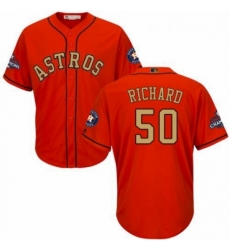 Youth Majestic Houston Astros 50 JR Richard Authentic Orange Alternate 2018 Gold Program Cool Base MLB Jersey