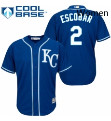 Womens Majestic Kansas City Royals 2 Alcides Escobar Authentic Blue Alternate 2 Cool Base MLB Jersey