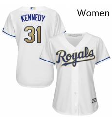 Womens Majestic Kansas City Royals 31 Ian Kennedy Replica White Home Cool Base MLB Jersey