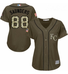 Womens Majestic Kansas City Royals 88 Michael Saunders Authentic Green Salute to Service MLB Jersey 