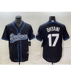 Men Los Angeles Dodgers 17 Shohei Ohtani Black Cool Base With Patch Stitched Baseball Jersey