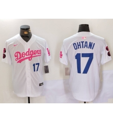 Men Los Angeles Dodgers 17  Shohei Ohtani White Pink Vin  26 Kobe Patch Stitched Baseball Jersey 2