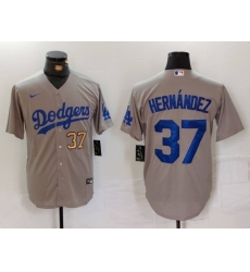 Men Los Angeles Dodgers 37 Teoscar Hernandez Grey Cool Base Stitched Baseball Jersey 3