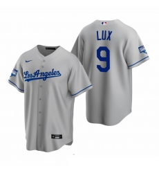 Men Los Angeles Dodgers 9 Gavin Lux Gray 2020 World Series Champions Road Replica Jersey