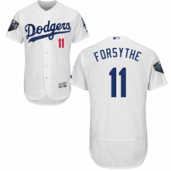 Mens Majestic Los Angeles Dodgers 11 Logan Forsythe White Home Flex Base Authentic Collection 2018 World Series Jersey