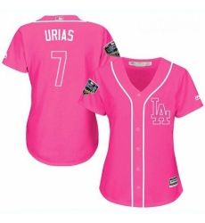 Womens Majestic Los Angeles Dodgers 7 Julio Urias Authentic Pink Fashion Cool Base 2018 World Series MLB Jerseyy