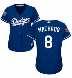 Womens Majestic Los Angeles Dodgers 8 Manny Machado Authentic Royal Blue Alternate Cool Base 2018 World Series MLB Jersey 