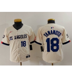 Youth Los Angeles Dodgers 18 Yoshinobu Yamamoto Cream Stitched Baseball Jersey 3