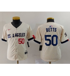 Youth Los Angeles Dodgers 50 Mookie Betts Cream 2024 City Connect Limited Stitched Baseball Jersey 3