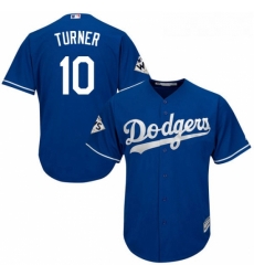 Youth Majestic Los Angeles Dodgers 10 Justin Turner Replica Royal Blue Alternate 2017 World Series Bound Cool Base MLB Jersey