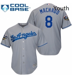 Youth Majestic Los Angeles Dodgers 8 Manny Machado Authentic Grey Road Cool Base 2018 World Series MLB Jersey 