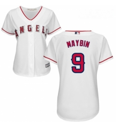 Womens Majestic Los Angeles Angels of Anaheim 9 Cameron Maybin Authentic White Home Cool Base MLB Jersey