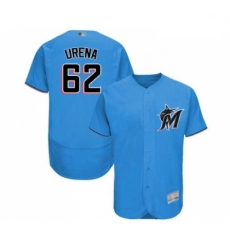 Mens Miami Marlins 62 Jose Urena Blue Alternate Flex Base Authentic Collection Baseball Jersey