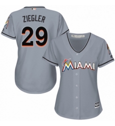 Womens Majestic Miami Marlins 29 Brad Ziegler Replica Grey Road Cool Base MLB Jersey 