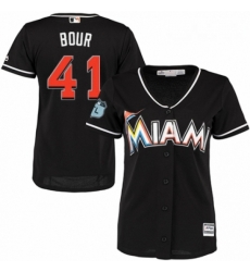 Womens Majestic Miami Marlins 41 Justin Bour Replica Black Alternate 2 Cool Base MLB Jersey 