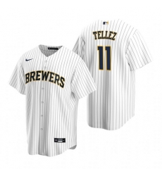 Men Milwaukee Brewers 11 Rowdy Tellez White Cool Base Stitched Jerse