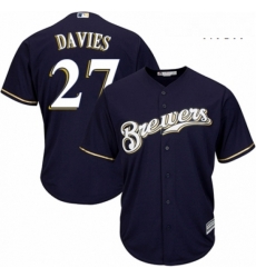 Mens Majestic Milwaukee Brewers 27 Zach Davies Replica White Alternate Cool Base MLB Jersey 