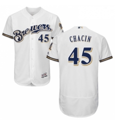 Mens Majestic Milwaukee Brewers 45 Jhoulys Chacin White Home Flex Base Authentic Collection MLB Jersey